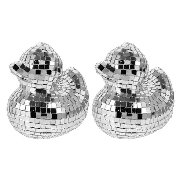 ELAYARD 2pcs Silver Duck Disco Ball Decorative Foam Glass Ornament for Home Decor Living Room Disco Party Accent