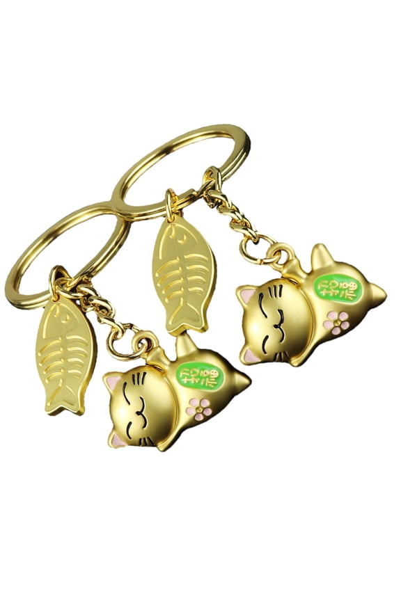 Cute Keychain For Girls Fortune Cat Key Pendants 2Pcs