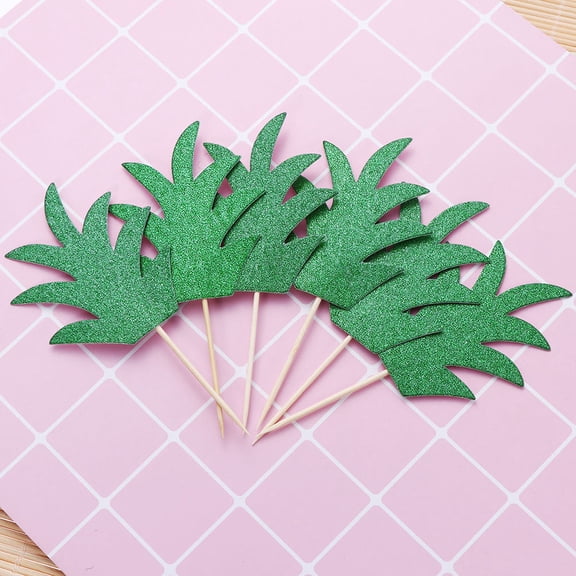 ELAYARD Tropical Leaf Cake Topper Green Food-Safe Premium Paper for Birthday Cakes 36Pcs