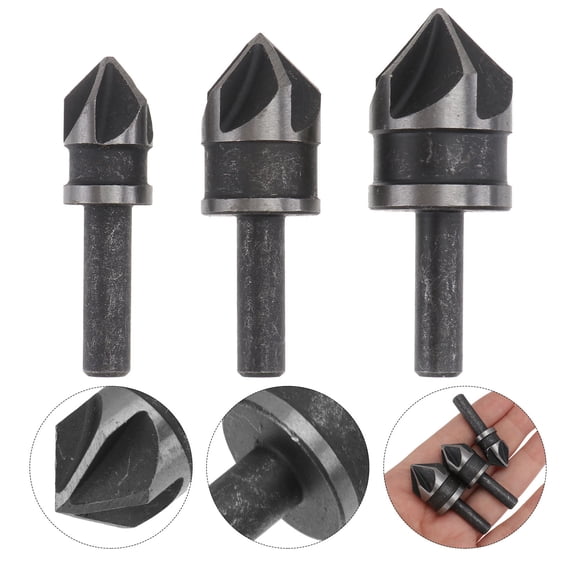 ELAYARD 3-Piece Black Tapered Drill Bit Set with Chamfering Tool for Aluminum, Wood, and PVC Boards