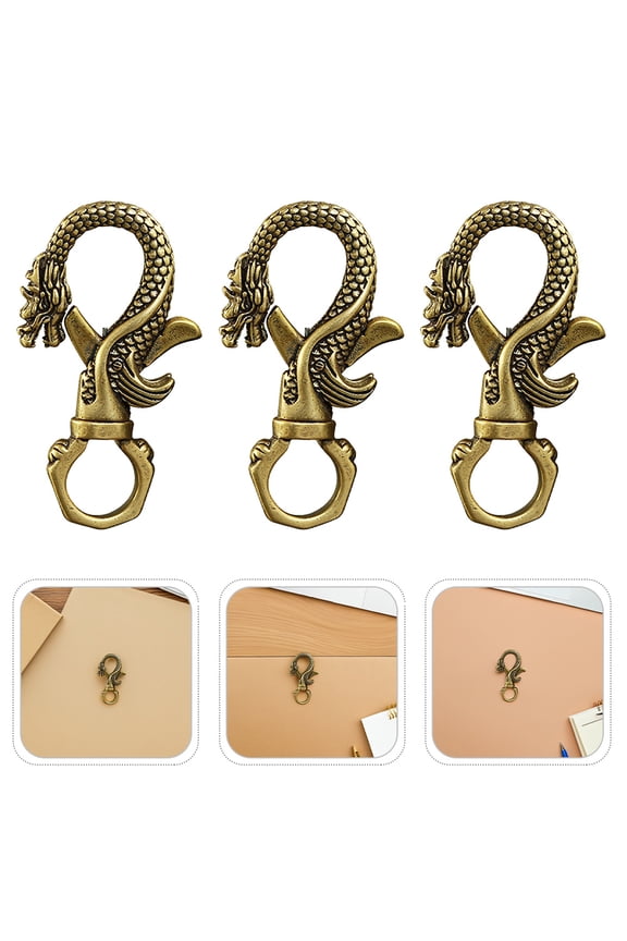 3Pcs Portable Vintage Dragon Metal Key Chain Clip for Decorative Use