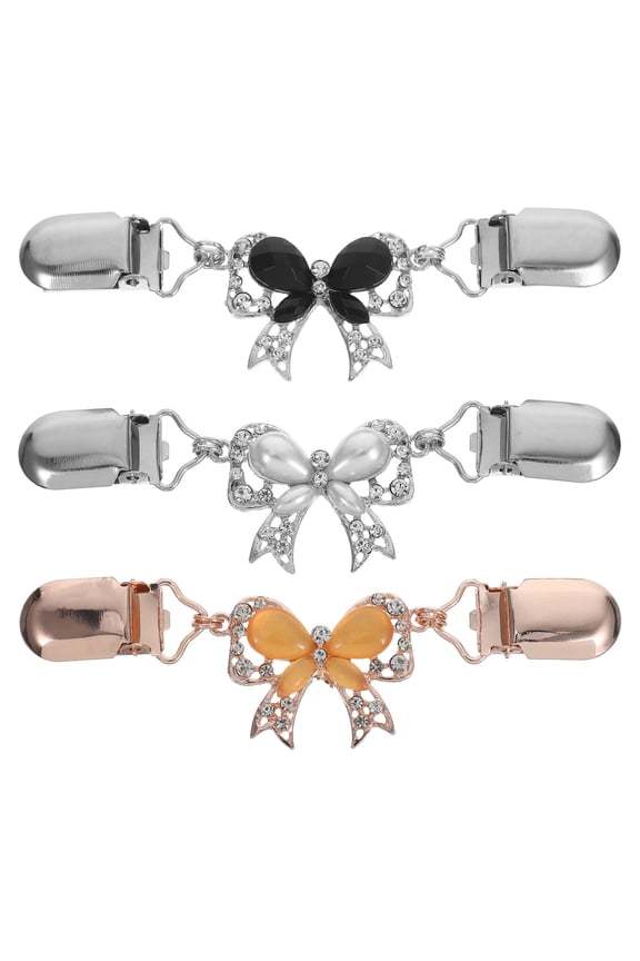 Set of 3 Elegant Bowknot Sweater Chain Clips for Cardigans, Lightweight Jackets in Assorted Colors