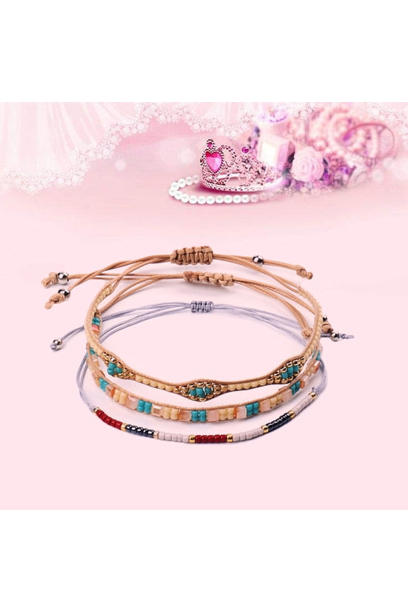 3Pcs Set Handmade Braided Bracelets Beads Wrap Jewelry for Women Festivals
