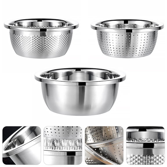 ELAYARD 3-Piece Stainless Steel Kitchen Sink Basin Set for Food Draining, Drying, and Washing