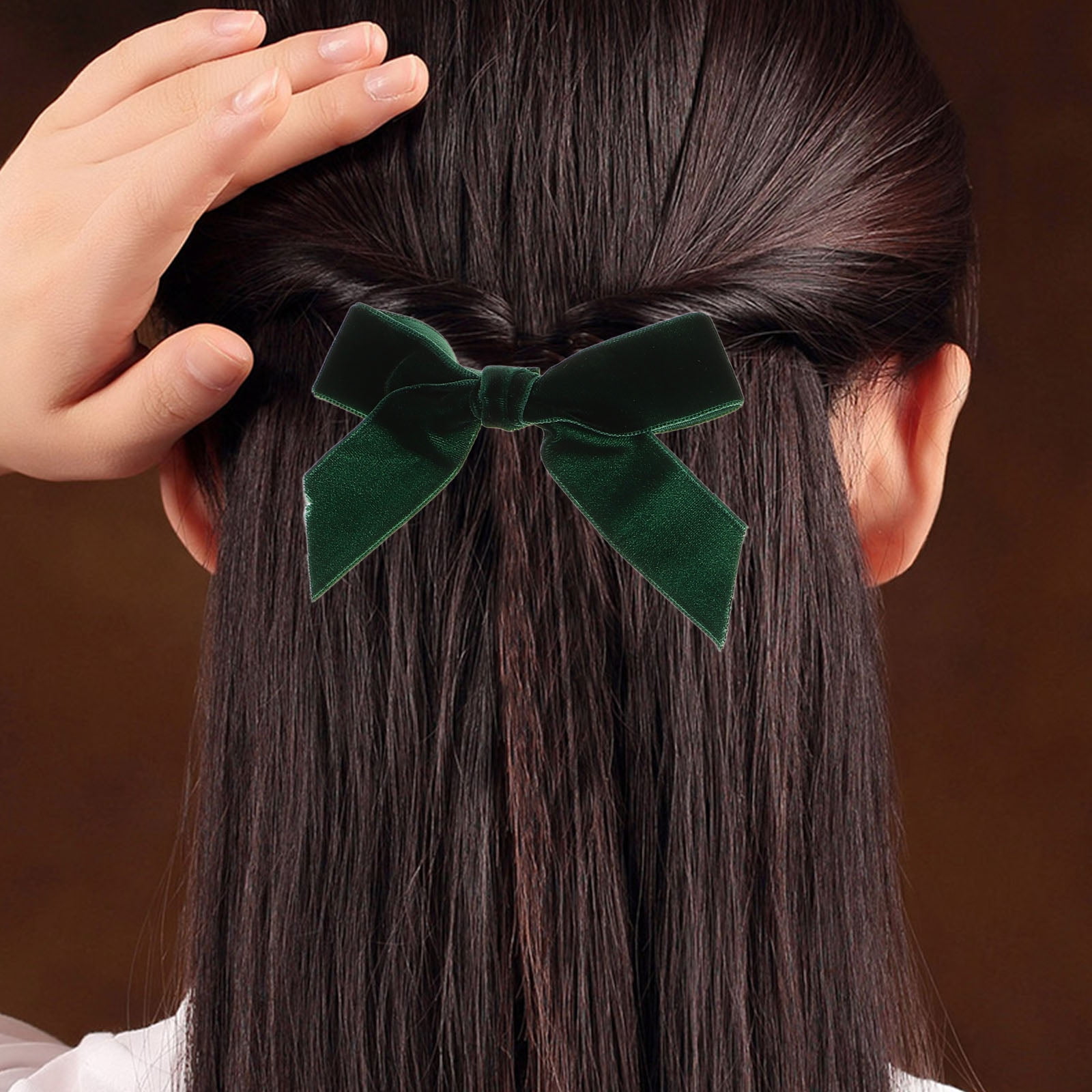 ELAYARD 3-Piece Velvet Bow Hair Barrettes, Green Decorative Hair Clips ...