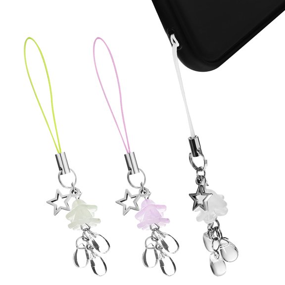 ELAYARD 3pcs Adorable Phone Charms for Girls Shiny Bracelet Pendant Flower String Cute Anti Lost Keychain and Bag Chain for Women and Girls