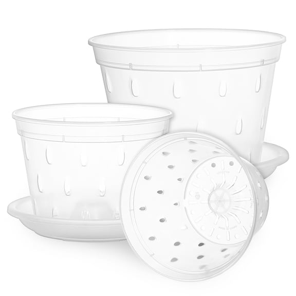 ELAYARD 3-Pack Clear Plastic Orchid Pots with Drainage Holes, Breathable Flower for Healthy Roots, Water Capture, 4.3×3.3×2.9in