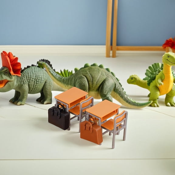 ELAYARD 4 Pieces Dollhouse School Bags and Desk Plastic Accessories for Students in Classroom Setting