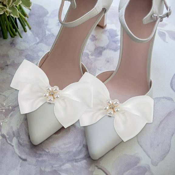 ELAYARD 2 Pairs Shoe Jewelry Clips for Women in Elegant White with Bow Shape Design