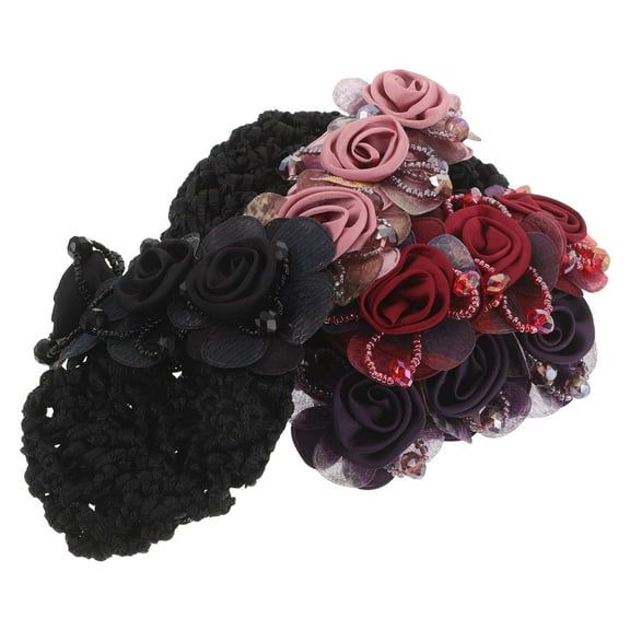 ELAYARD 4-Pack Flower Hair Pins in Assorted Colors with Fabric and Mesh Netting for Women and Girls