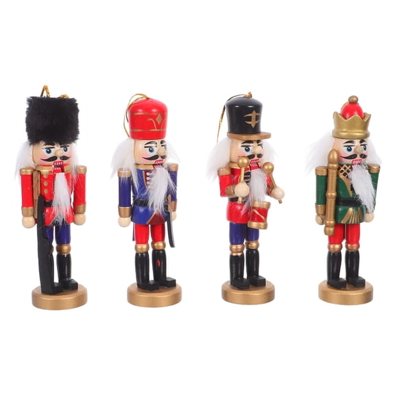 ELAYARD 4Pcs Assorted Color Wooden Nutcracker Ornament Handcrafted Soldier Figurines for Holiday Decor