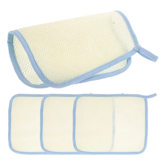 ELAYARD 4Pcs Beige Double Layer Nylon Soap Foaming Wash Cloths with Exfoliating Texture