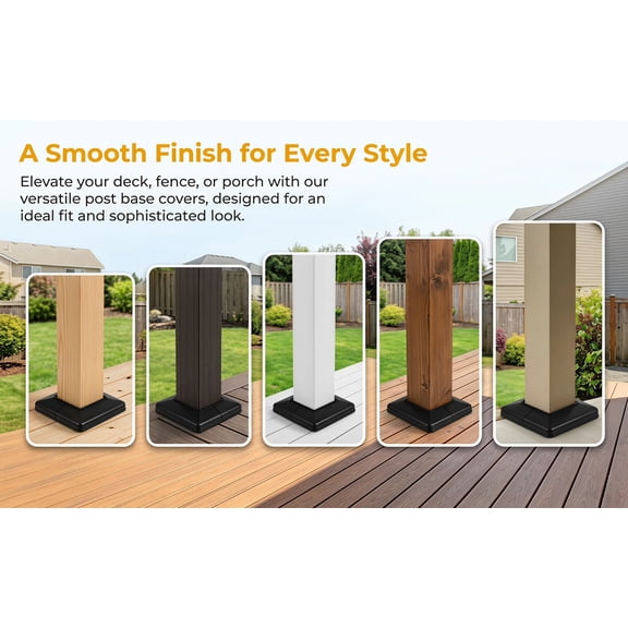 ELAYARD 4Pcs Black PVC Post Base Covers for Fence Deck Porch Column Wrap and Railing Post Skirts