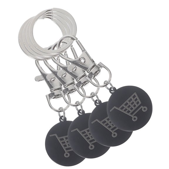 ELAYARD 4-Pack Black Metal Shopping Cart Token Keychain Set, Convenient Trolley Pendant Gift for Family and Friends