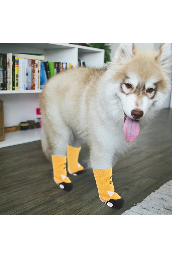 Doggie Socks Yellow Stretchy Anti-Slip Durable for Pets 4Pcs