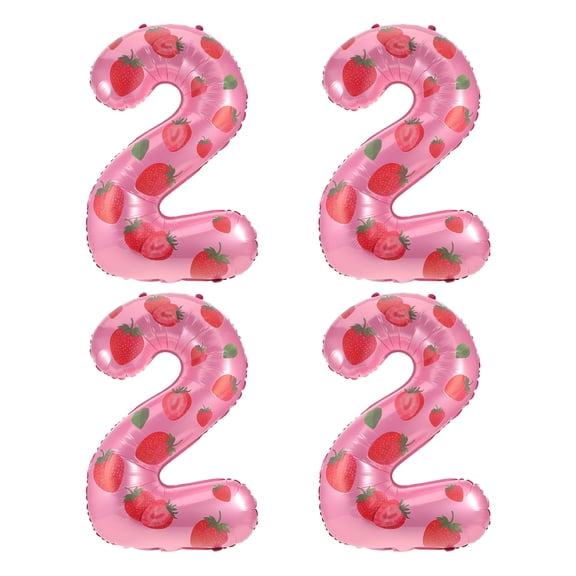 ELAYARD 4Pcs Jumbo Strawberry Foil Balloons Number 2 with Helium Valve for Berry Themed Birthday Events
