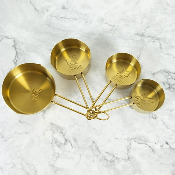ELAYARD 4Pcs Stainless Steel Measuring Spoons Golden for Baking Kitchen with Hanging Hole Design