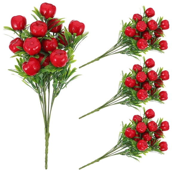 ELAYARD 4Pcs Red Artificial Apples Stem Branches Reusable Realistic Fake Fruit Decoration