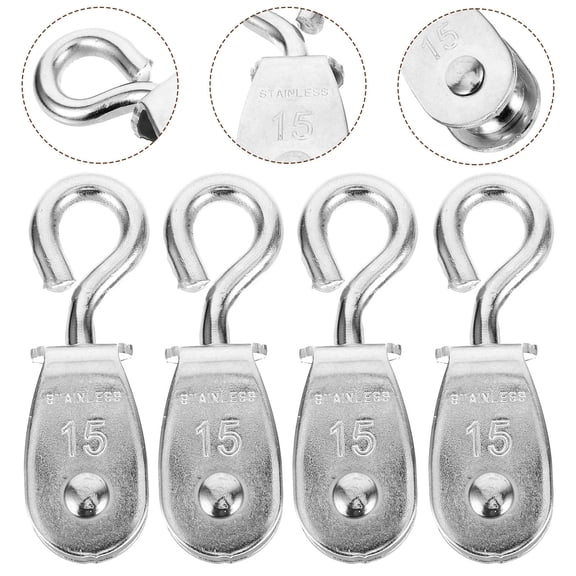 ELAYARD Set of 4 Stainless Steel Washing Line Pulleys, Compact Design for Wire Rope, Cable Lifting and Outdoor Use