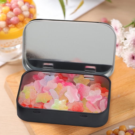 ELAYARD 4Pcs Small Tin Boxes with Hinged Lid Black Metal Storage Cases for Organizing Coins Keys