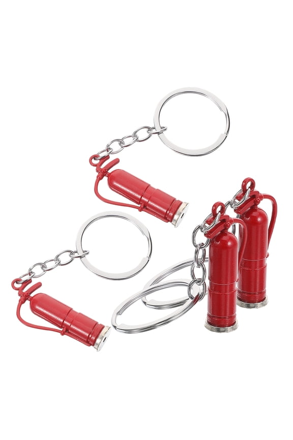 4-Pack Red Metal Keychain Set, Firefighter Pendant for Keys and Bag Accessories