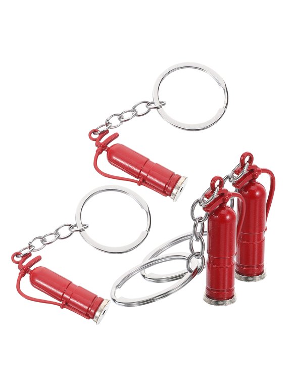 4-Pack Red Metal Keychain Set, Firefighter Pendant for Keys and Bag Accessories