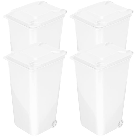 ELAYARD 4-Pack White Plastic Trash Can with Lid, Compact Desktop Waste Bin for Home, Office, Kitchen, and Bathroom Use