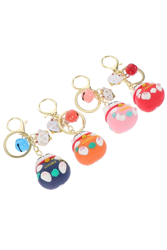 4Pcs Luck Cat Key Pendant Hanging Keychain Metal Bag Accessory Assorted Colors