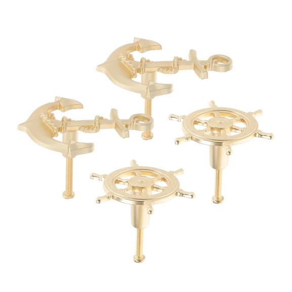ELAYARD 4Pcs Vintage Golden Nautical Cabinet Knobs Decorative Retro Ship Wheel and Anchor Handles for Furniture