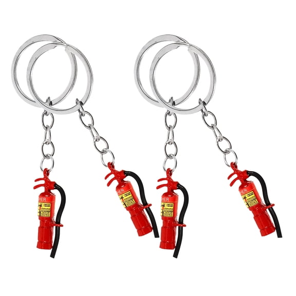 ELAYARD 4Pcs Hanging Firefighter Keychain Pendant Red Metal Alloy Extinguisher Keyring for Key and Bag Decor