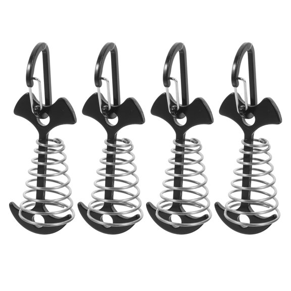 ELAYARD 4pcs Spring Anchors Black Stainless Steel For Tent Accessories And Hiking