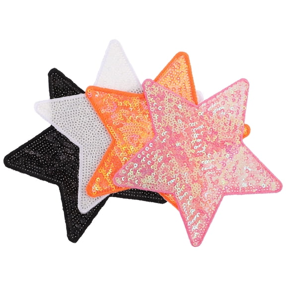 ELAYARD 4Pcs Star Sequin Embroidery Patches for Clothes Adhesive Fabric Appliques