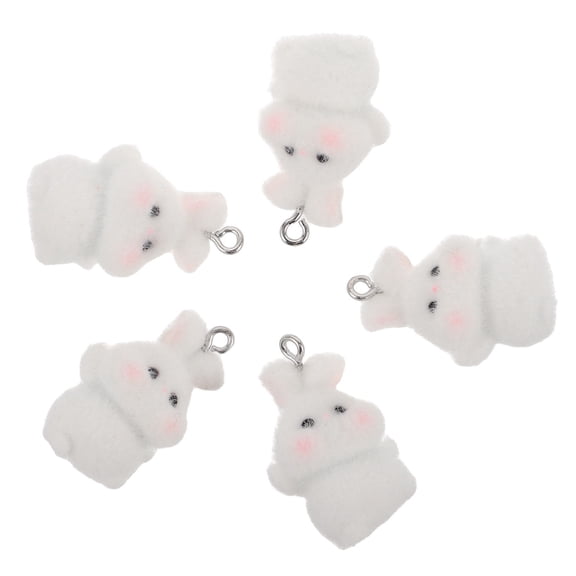 ELAYARD Unique White Flocking Bunny Charms, Lightweight Resin Keychain Decor