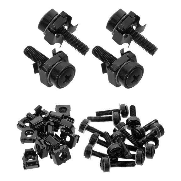 ELAYARD 50Pcs Black Rack Mount Cage Nuts and Screws for Network Cabinet Hardware and Server Accessories