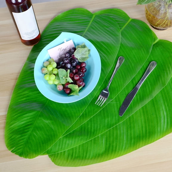 ELAYARD 5Pcs Artificial Leaves Table Decor Realistic Green Fabric for Tropical and Luau Party