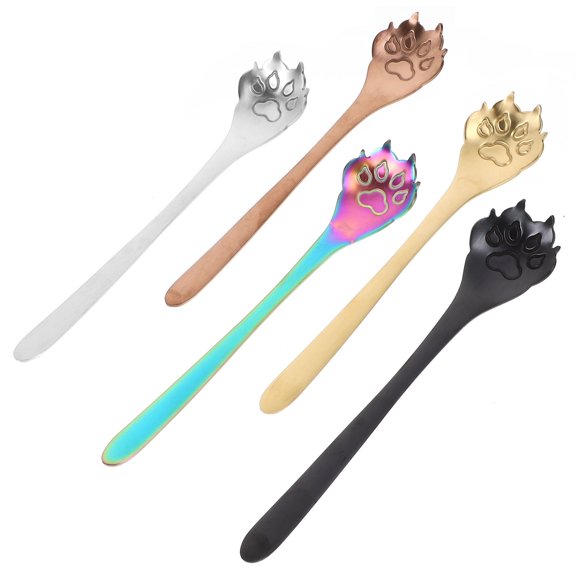 ELAYARD 5Pcs Chic Dessert Spoon Stainless Steel Antirust Paw Shape Tableware Scoop