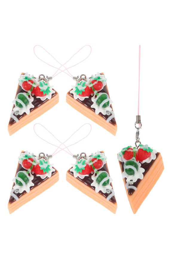 Funny Key Chain Strawberry Cake Multi Color PVC Lightweight Small 5Pcs