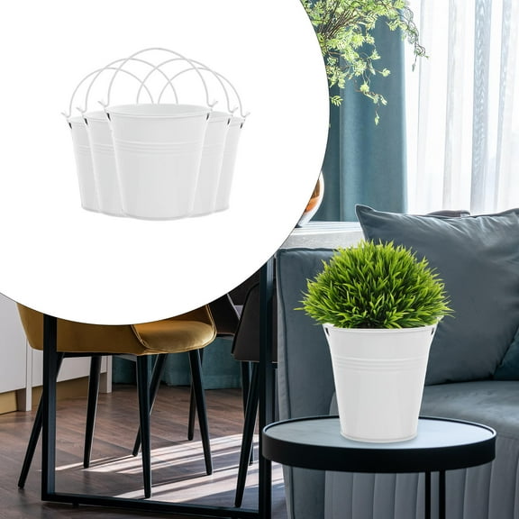 ELAYARD 5Pcs Compact White Iron Flower Pot Lightweight Metal Bucket for Indoor Outdoor Plants