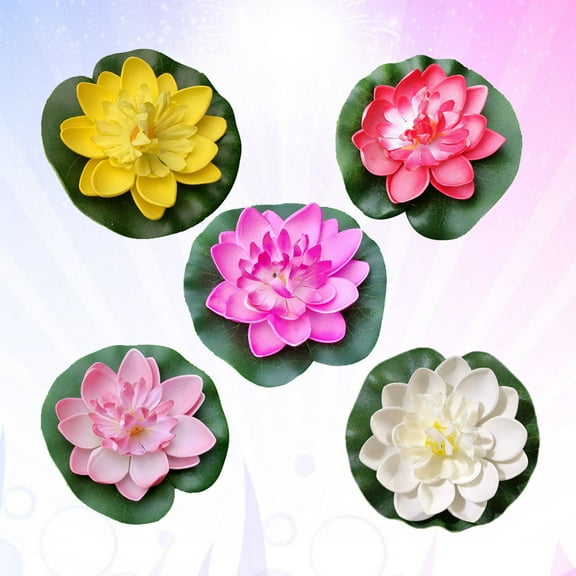 ELAYARD 5Pcs Assorted Color Artificial Lotus Flowers Eva Floating Water Lilies for Home and Garden