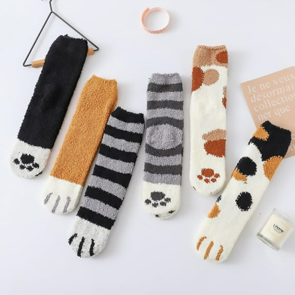 ELAYARD 6 Pairs Funny Cute Socks for Women Cat Paw Pattern Socks Sleeping Comfort