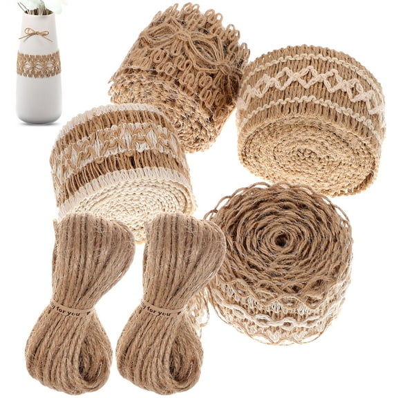 ELAYARD Vintage Lace Ribbon and Natural Linen Burlap for Crafts, Home Decor, Wedding, and Wrapping - Assorted Colors