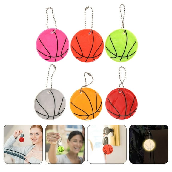 ELAYARD 6Pcs Basketball Keychain Pendant Reflective Basketball Pendants Assorted Color PVC for Night Out