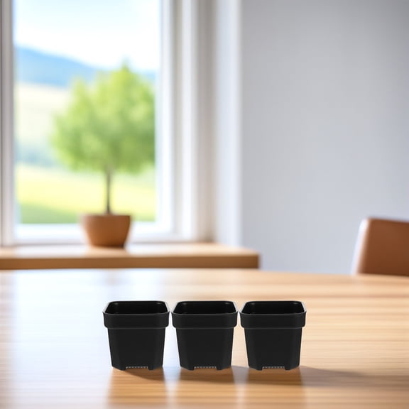 ELAYARD Set of 6 Black Plastic Square Flower Pots, Chunky for Indoor and Outdoor Plants, Gardening Containers