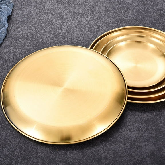 ELAYARD 6Pcs Plated Gold Dinner Plates Stainless Steel Metal Plates Smooth Round Edge Durable Design