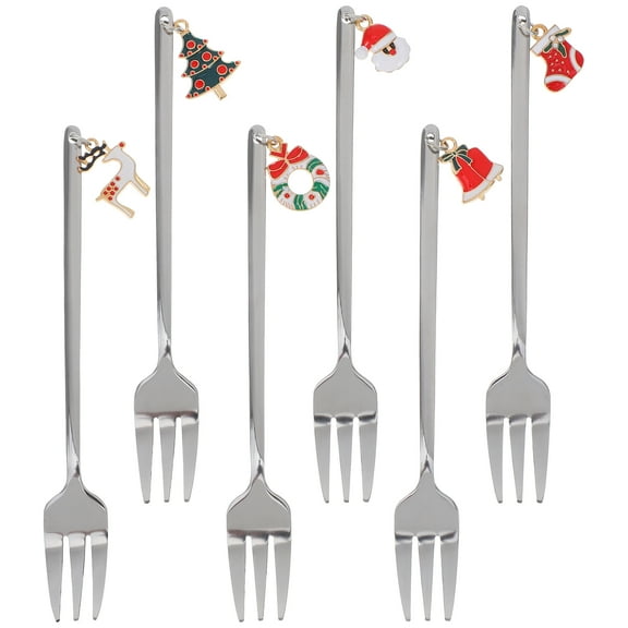 ELAYARD 6Pcs Stainless Steel Coffee Stirring Forks Versatile Decorative Flatware for Kitchen and Holiday Dining