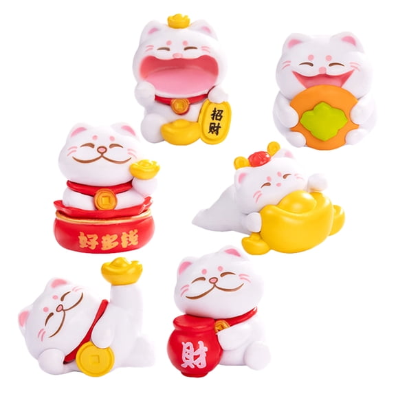 ELAYARD 6Pcs Mini Cat Ornament Resin Figurines Multi Decoration Indoor Garden 3.39*3.00*3.00in