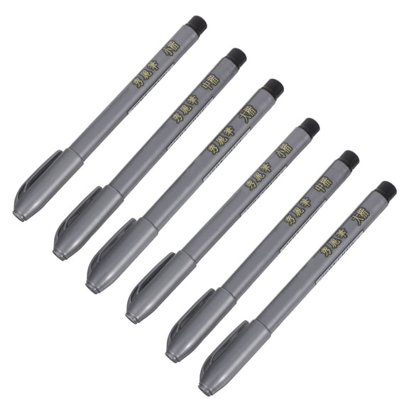 ELAYARD Chinese Calligraphy Brush Pens Plated Silver PP Nylon for Writing 6Pcs