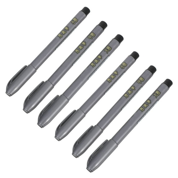 ELAYARD 6Pcs Plated Silver Chinese Calligraphy Brush Pens Soft Tip Fountain Ink Pen for Smooth Writing