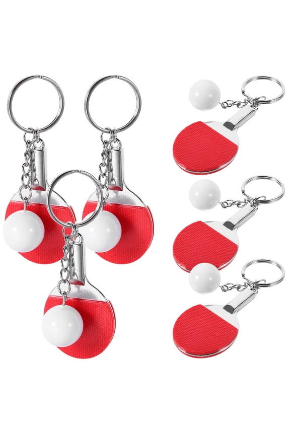 6-Pack Mini Metal Tennis Keychains Red Bag Charms Party Favors for Pong Fans and Sports