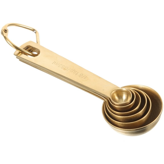 ELAYARD 6Pcs Small Measuring Spoons Set Stainless Steel Golden with Hook Ring for Easy Storage
